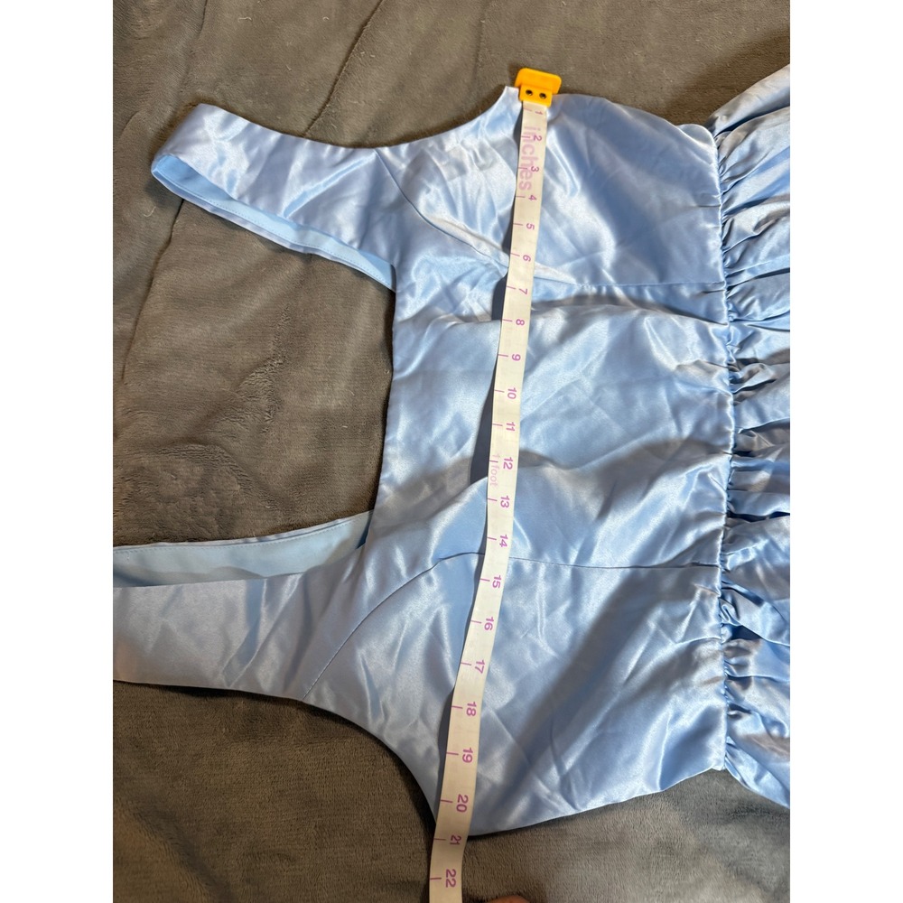 NWOT Lulus XXL Regal Cutie Light Blue Satin‎ Square Neck Bubble-Hem Mini Dress - Picture 5 of 10
